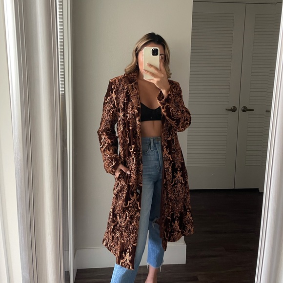 Paco Soler Velvet Long Trench Coat VINTAGE DESIGNER - Picture 4 of 6